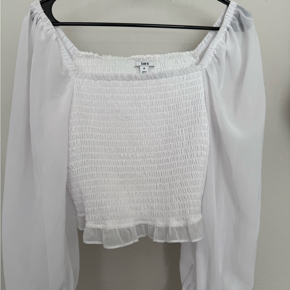 Bar III White Smocked Blouse